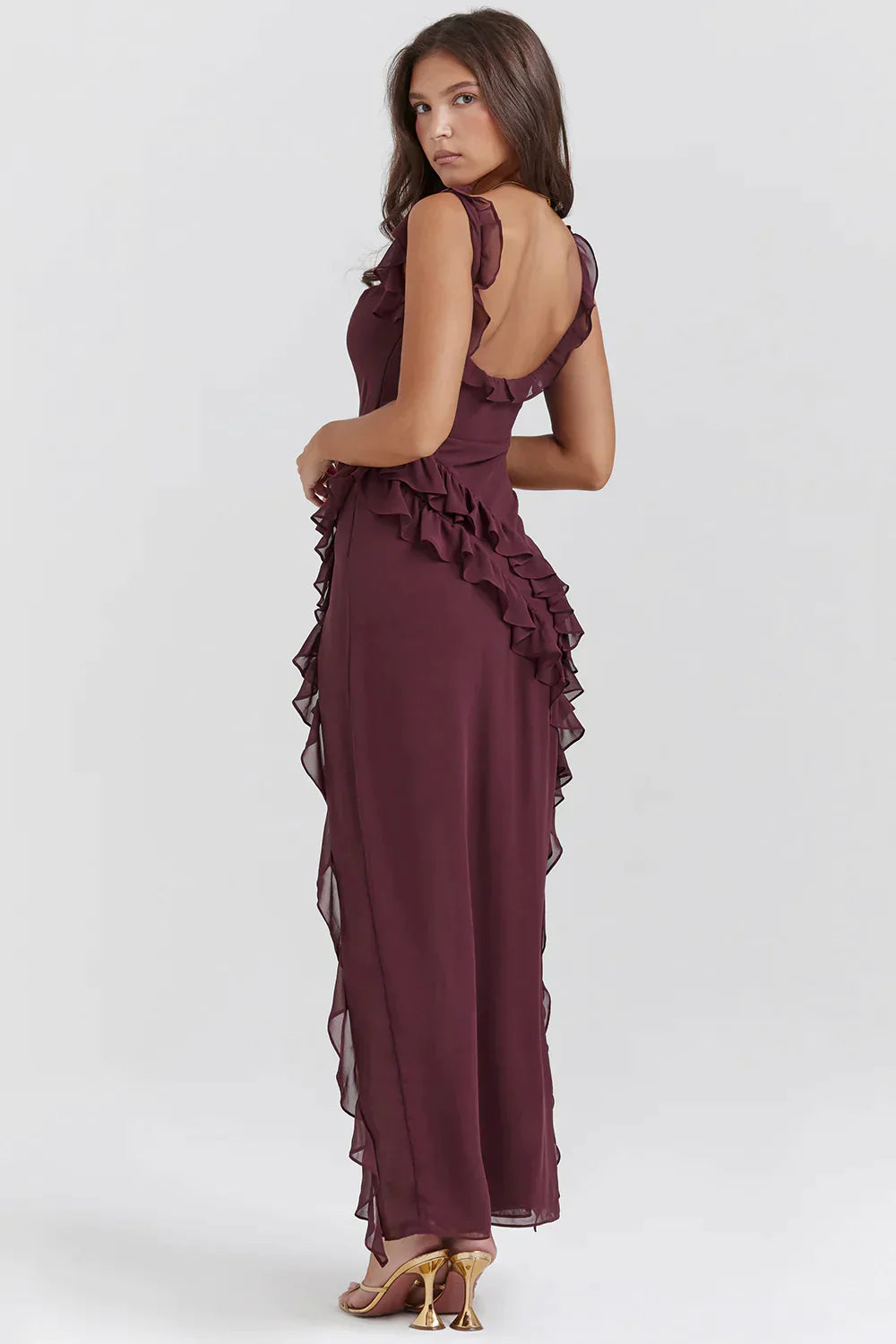 Ruffle Maxi Vestido