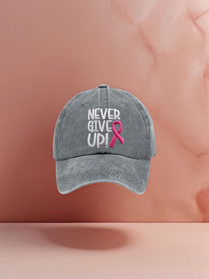 Never Give Up Rosa Ribbon Conciencia del Cáncer de Mama Imprimir Gorra de Béisbol