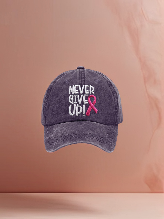 Never Give Up Rosa Ribbon Conciencia del Cáncer de Mama Imprimir Gorra de Béisbol