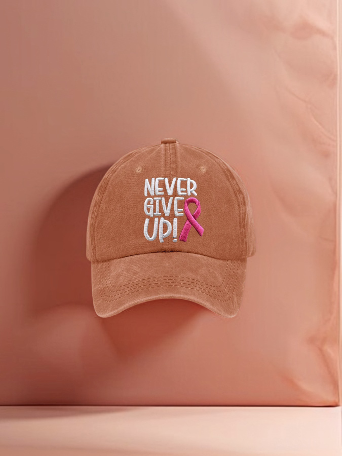 Never Give Up Rosa Ribbon Conciencia del Cáncer de Mama Imprimir Gorra de Béisbol