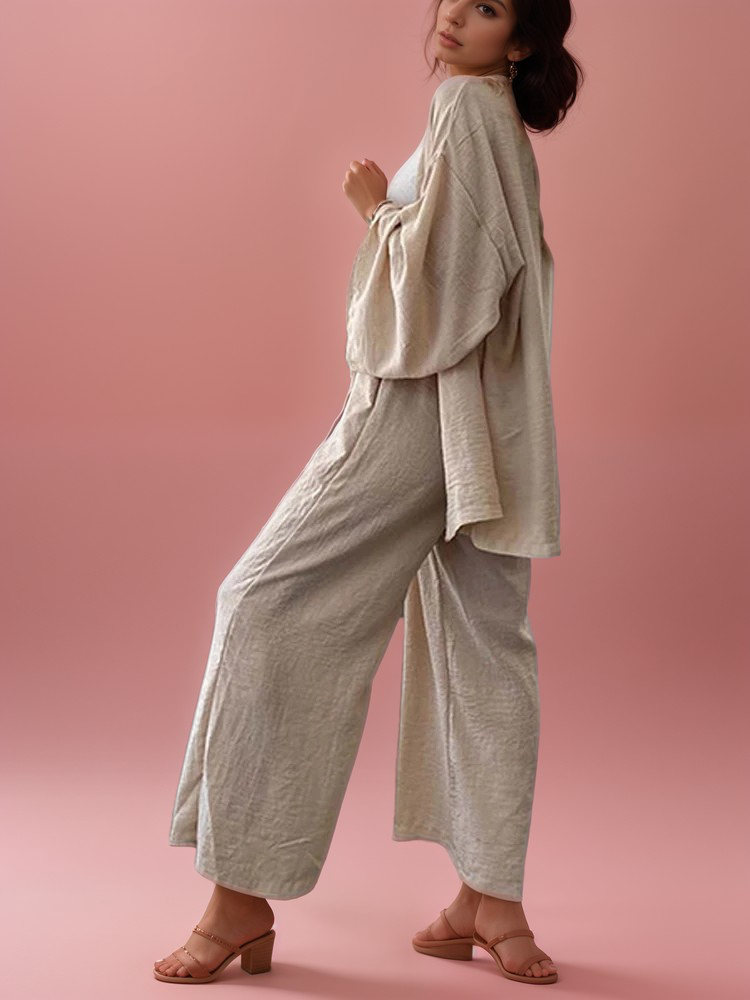 Pantalón suelto de Lino con Blusa