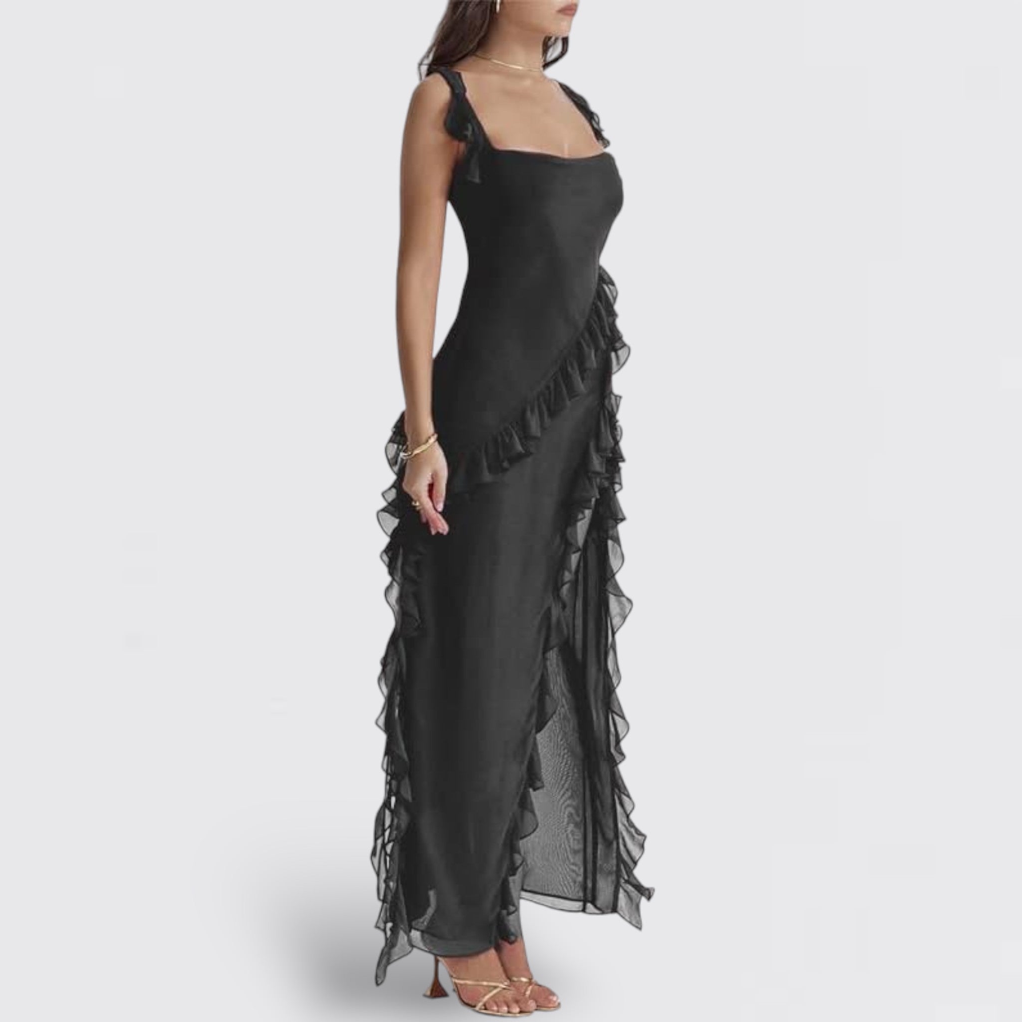 Ruffle Maxi Vestido