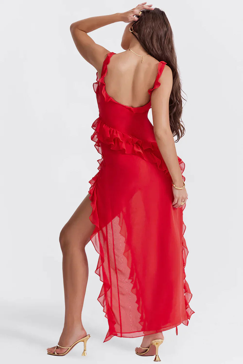 Ruffle Maxi Vestido